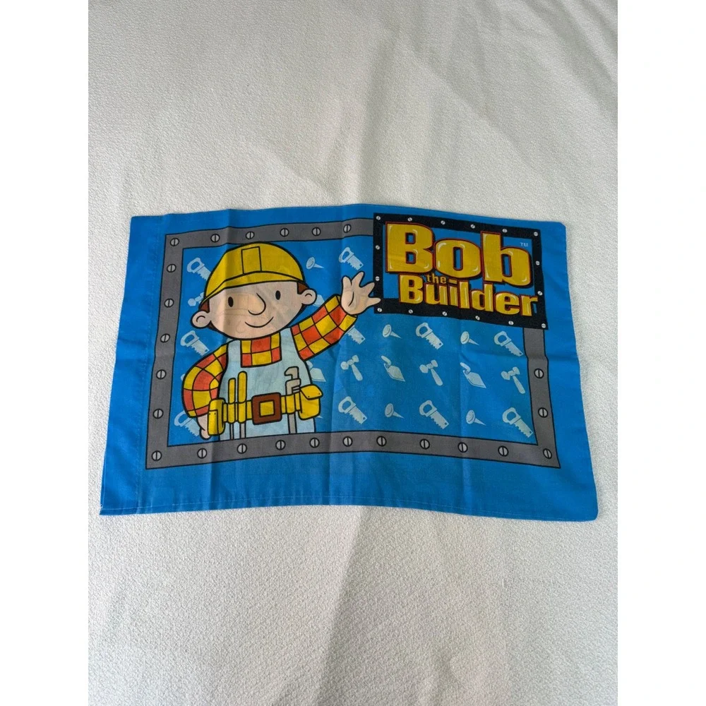 Vintage Bob the Builder Twin Size Sheet Set Blue Construction 2001 Cotton Poly
